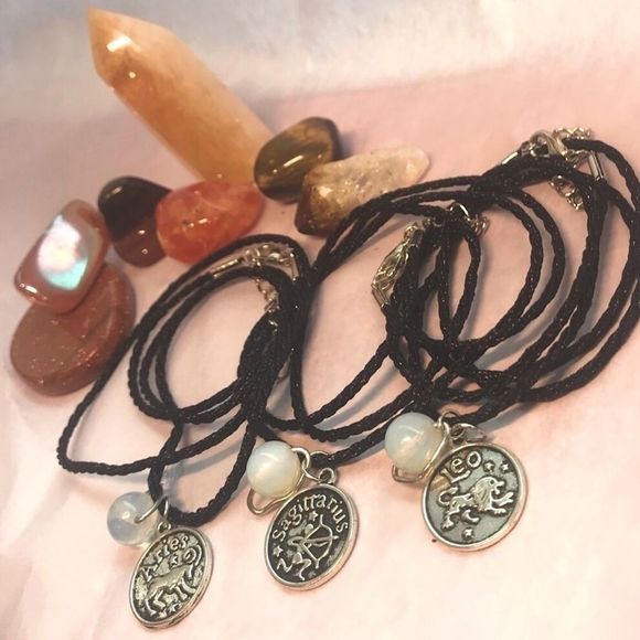 SAGITTARIUS IRON ZODIAC AND MOONSTONE PLANET CHARM BLACK SILK CORD NECKLโฆ - Picture 5 of 7
